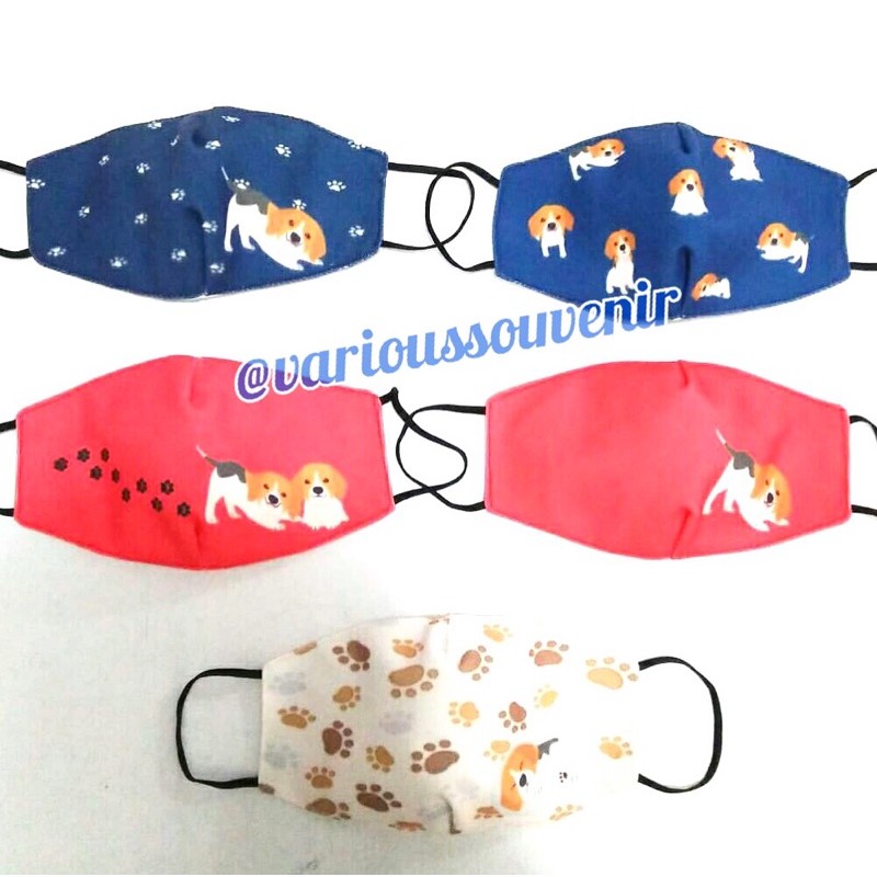 Masker Kain Kanvas Waterproof Gambar Anjing Beagle Lucu Murah Size Balita dan M Doggy Cute Dog