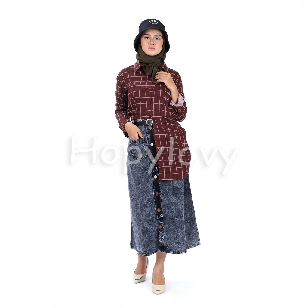 HOPYLOVY - Rok Jeans Panjang Wanita Maxi Skirt Safaira