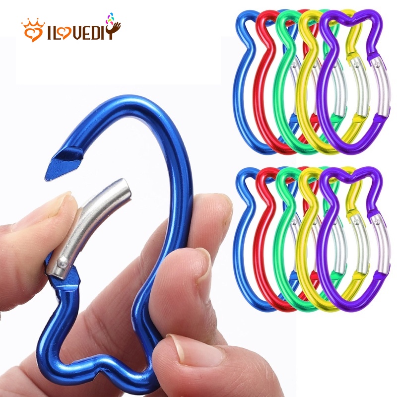 No.6 Carabiner Portable Bentuk Ikan Bahan Aluminum Alloy Untuk Camping / Hiking / Piknik