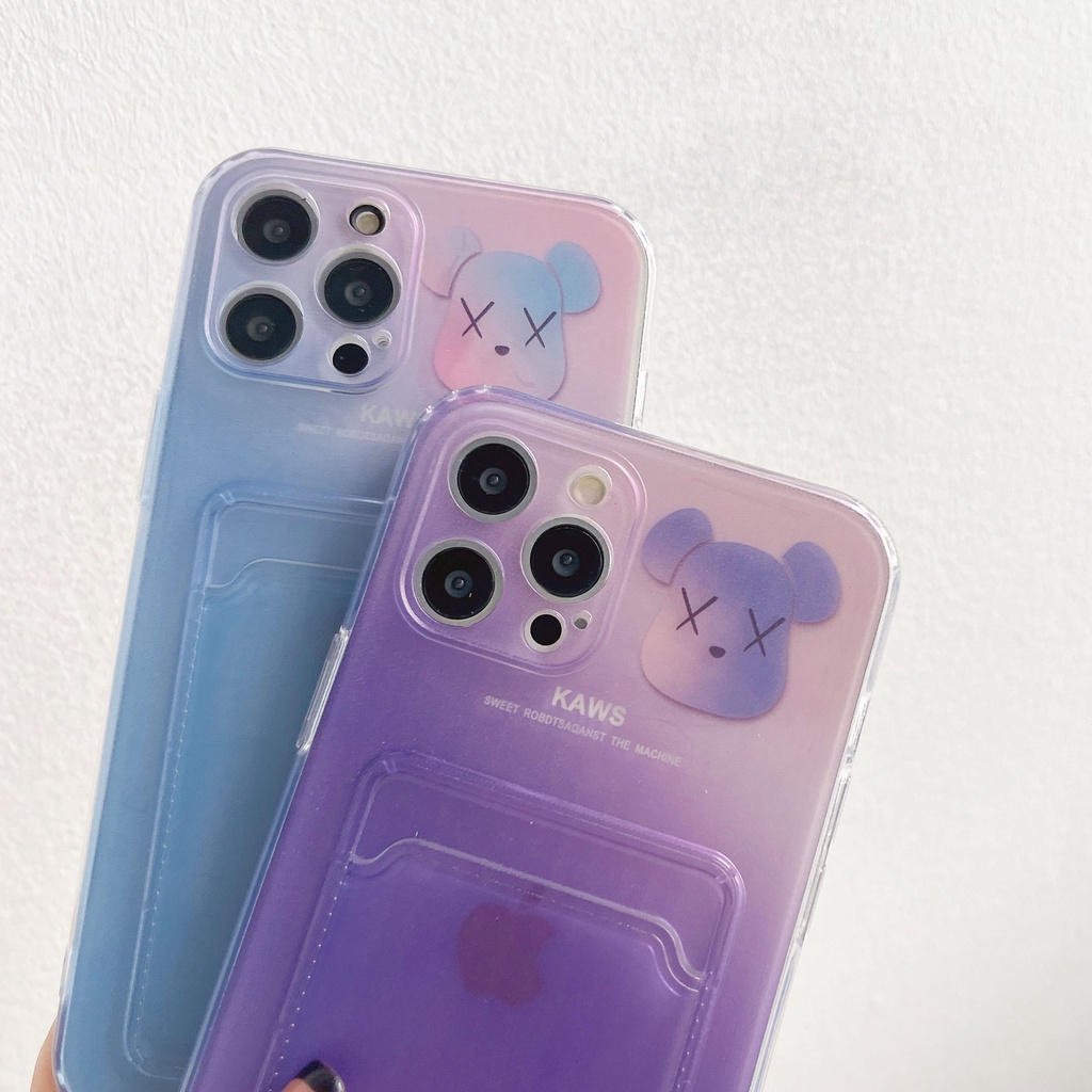 Soft Casing Gradient Color Violent Bear Card Cover Suitable for Iphone 13 12 11 Pro X Xs Max 7 8 Plus