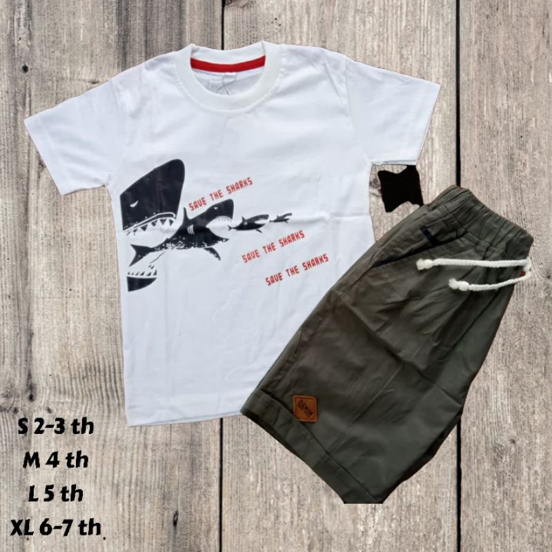 Setelan Baju Anak Motif Mobil Traktor Hiu Baby Shark Usia 2-7 Tahun Setelan Kaos Anak Laki Laki Murah Kualitas Premium Zagzeg Clothing