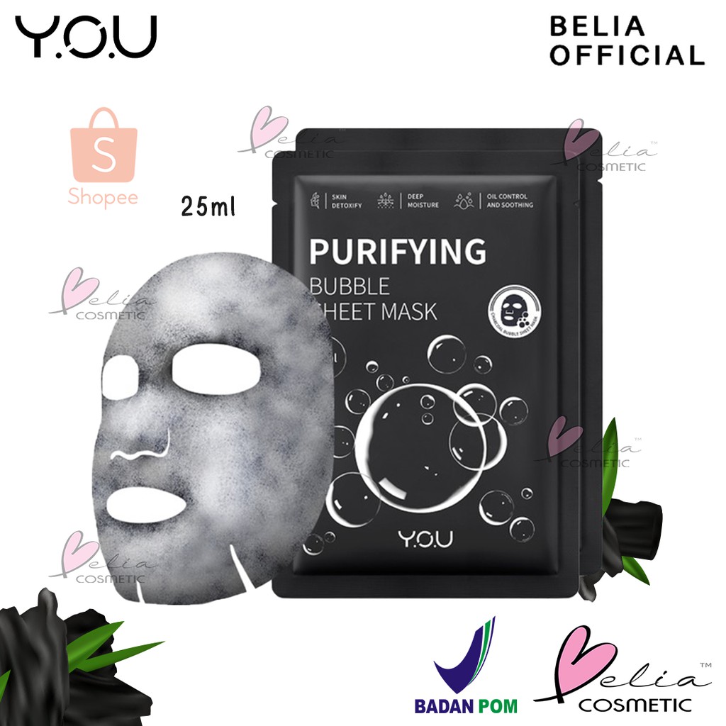 ❤ BELIA ❤ YOU Bubble Detox Purifying Bubble Sheet Mask | Charcoal 25ml | Y.O.U Skin Detoxify (✔BPOM)