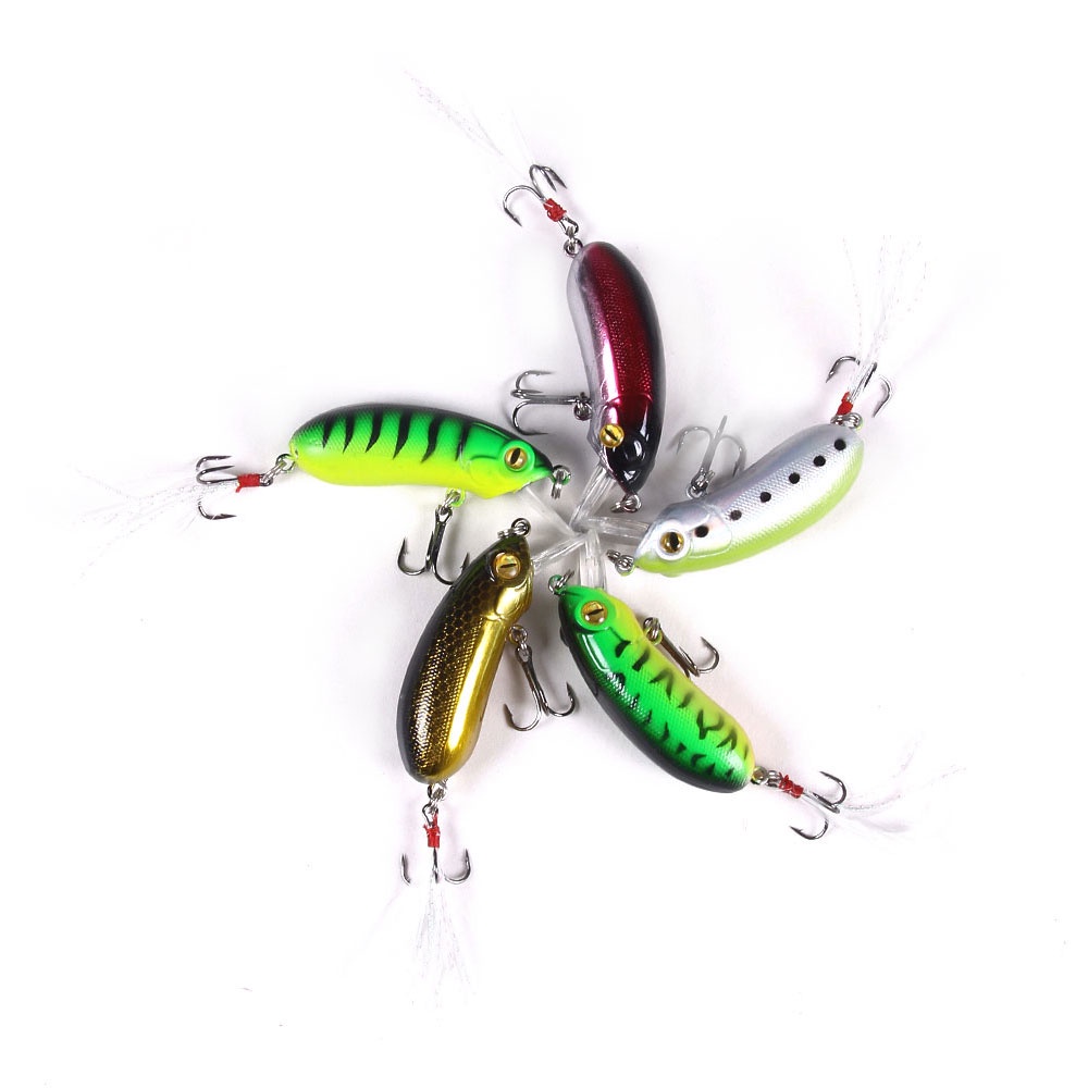 HENGJIA 5pcs Crankbait Fishing Lure 6CM 10G Feather Hooks Hard Bait Artificial Wobblers Fishing Tackle