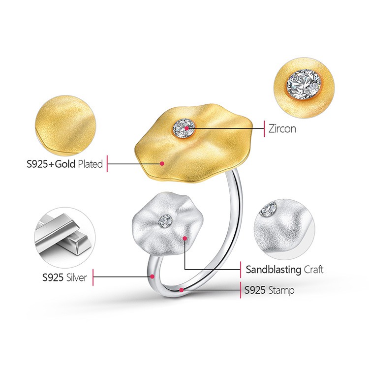 SERI SERI Cincin Wanita Perak 925 Asli Lotus Leaf Daun Lotus Sterling Silver Adjustable Ring