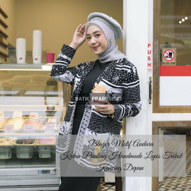 BLAZER MOTIF ANDARA ATASAN BATIK WANITA BLAZER PRABUSENO KANTORAN FORMAL JUMBO LENGAN PANJANG