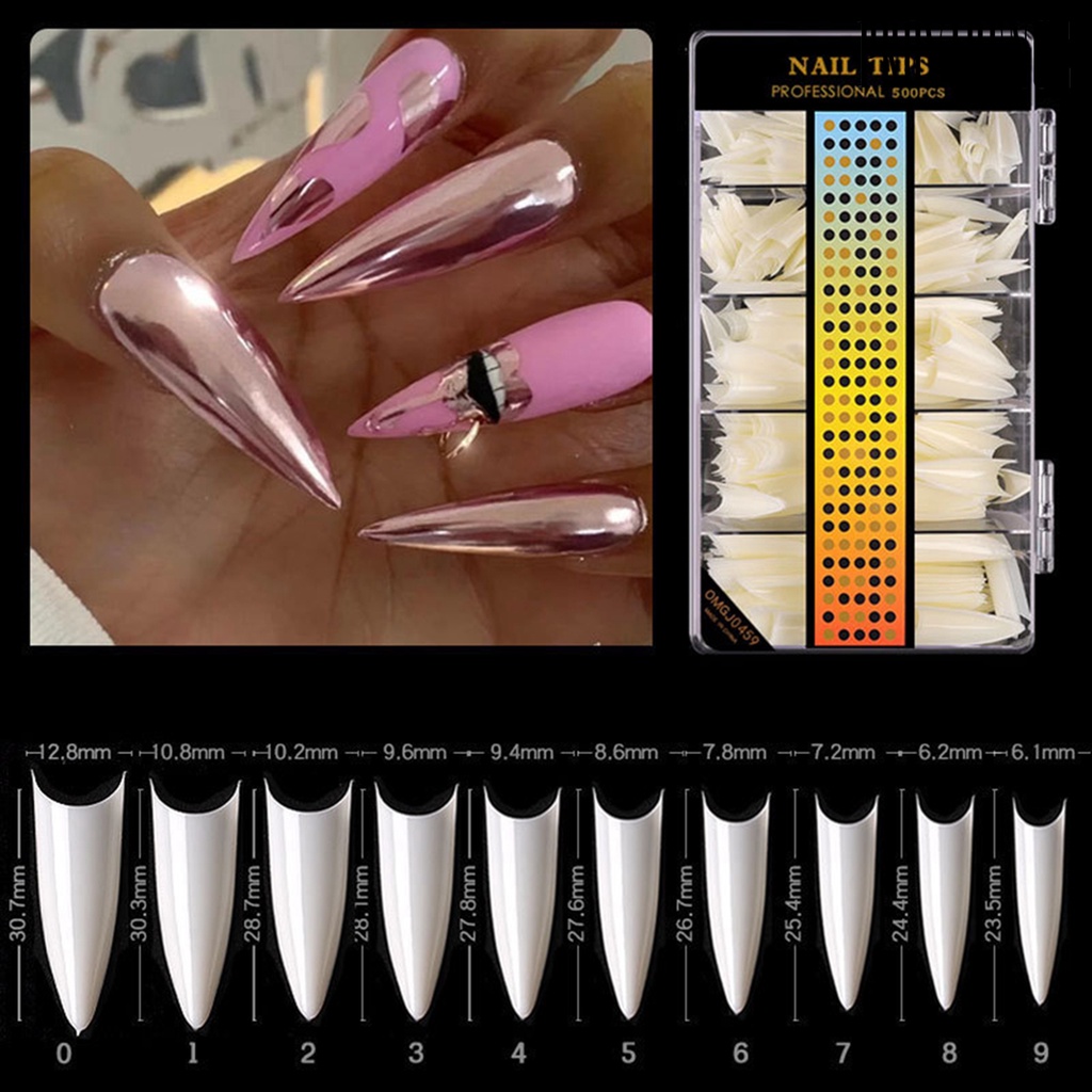 Providence 500Pcs C Curved Long Full Cover Frosted Extension Nails DIY Manicure Sticker