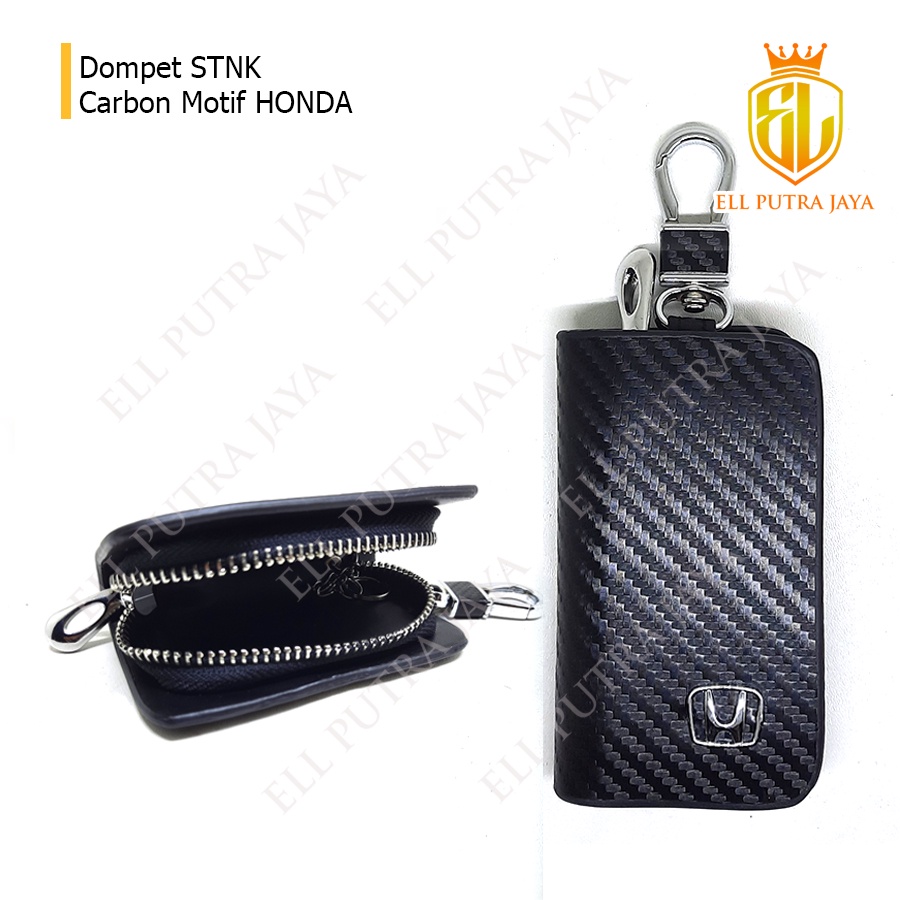 Dompet STNK Gantungan Kunci Motif Carbon Hitam Logo Honda