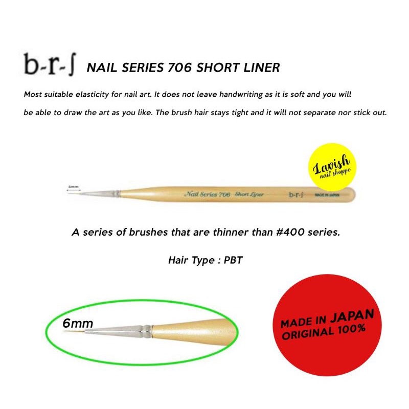 

706 SHORT LINER BRS FROM JAPAN - KUAS GARIS LURUS ART - ALAT KUKU JEPANG PREMIUM - BRUSH LINER NAIL ART