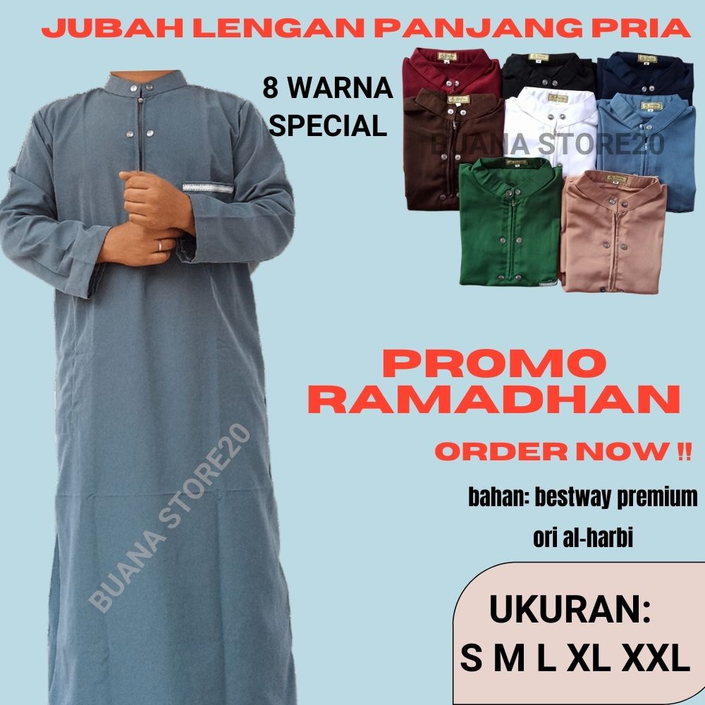 COD jubah gamis pria muslim abu marun navy hijau hitam putih krem cokelat ukuran S M L XL XXL / juba