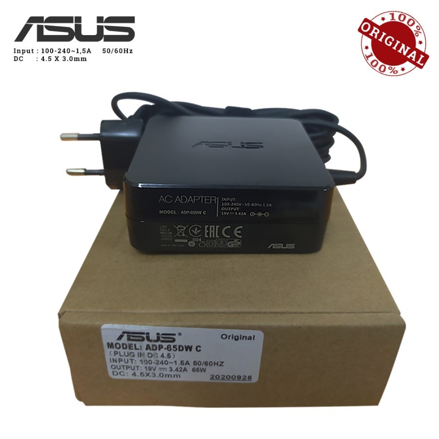 Adaptor Charger Asus P2420 PU301 P2520 Series 19V 3.42A DC 4.5 x 3.0mm Original