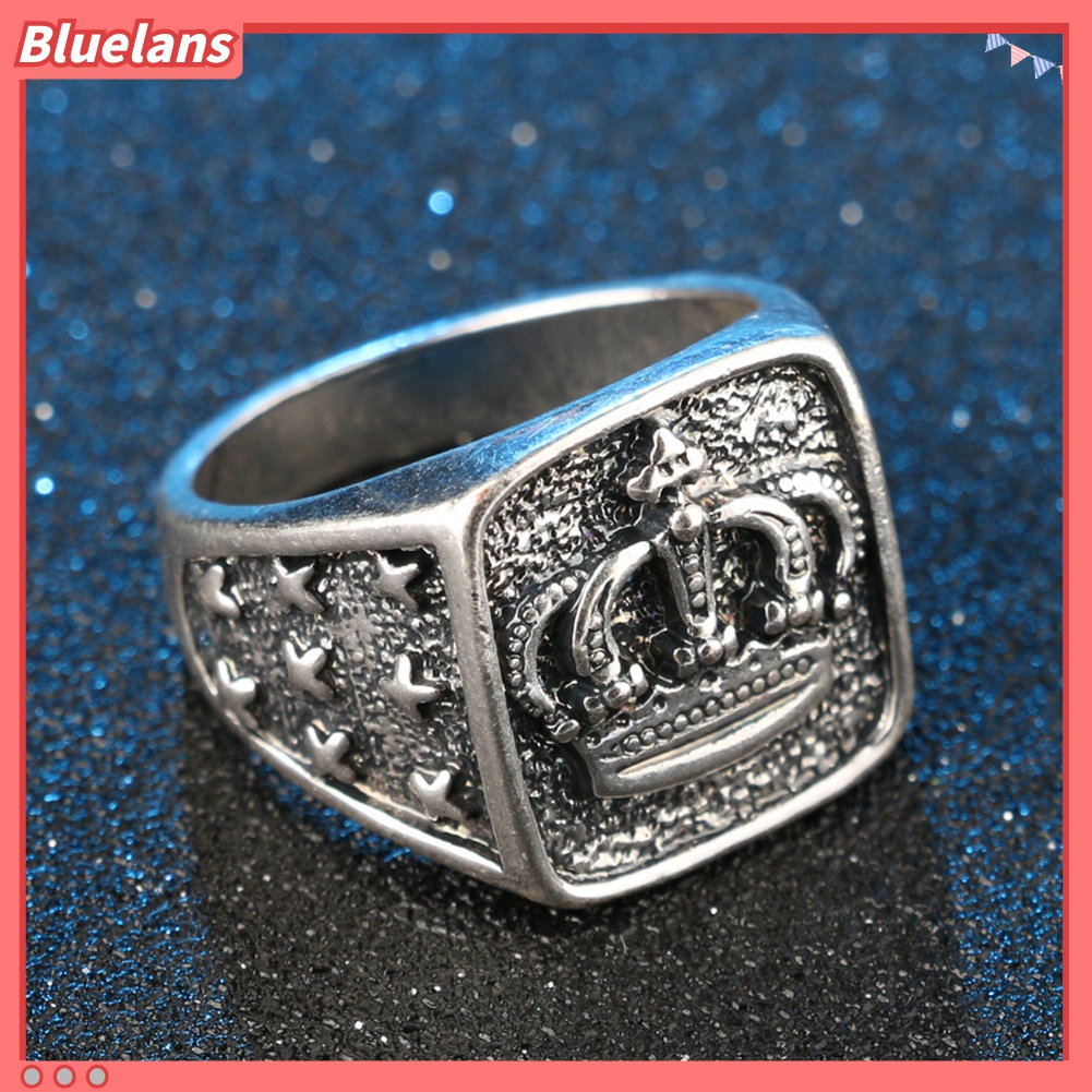 Cincin Jari Bentuk Mahkota Lapis Silver Bahan Alloy Gaya Retro Untuk Pria