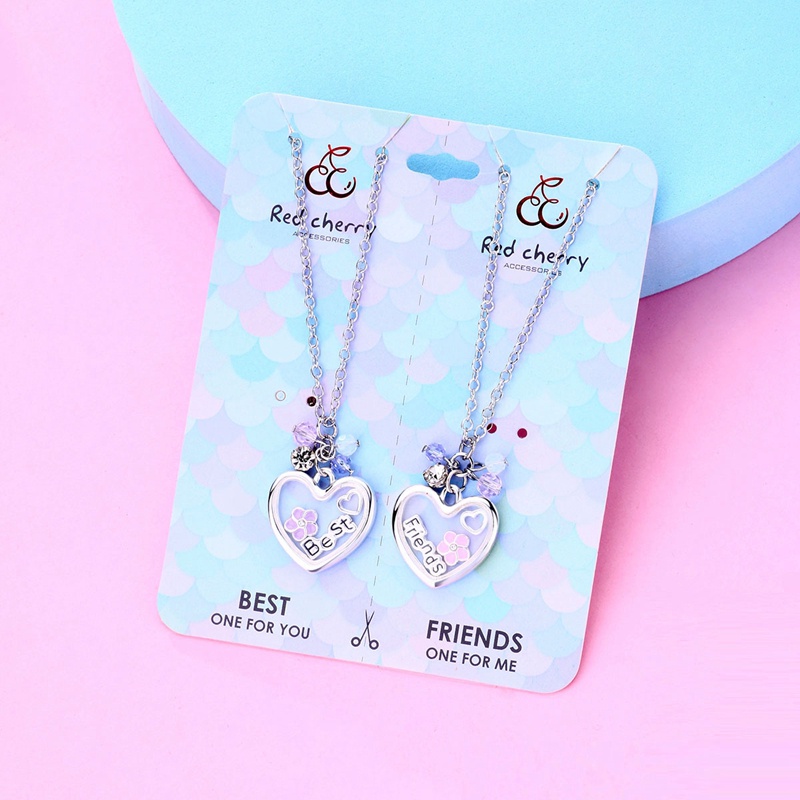 2pcs / Set Kalung Rantai Bentuk Hati Dan Bunga Untuk Pasangan