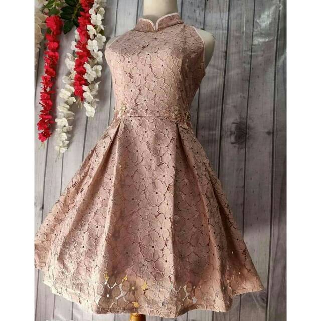 Dress cheongsam pastel dress brukat dress mini pesta