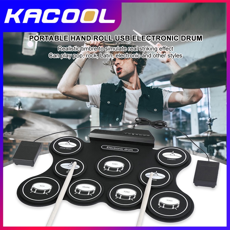 Drum Elektronik Portabel Digital USB 7 Bantalan Roll up Drum Set Silicone Electric Drum Pad Kit Pad Drum dengan metronom built-in