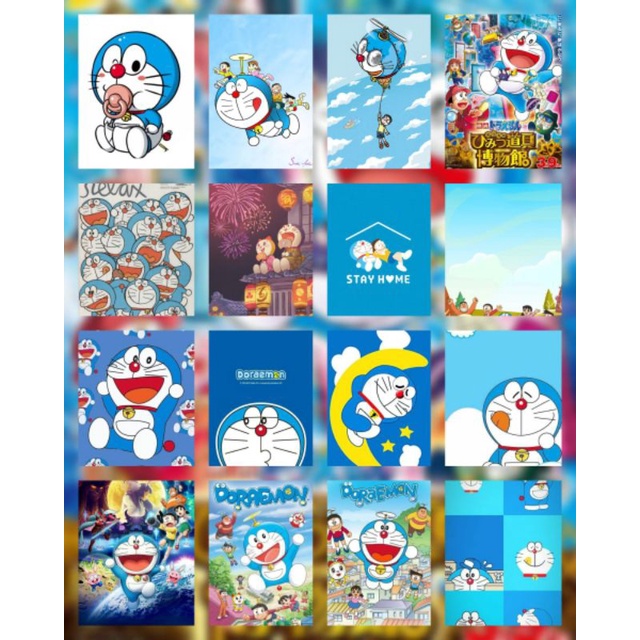 (Super Murah) POSTER AESTHETIC BLUE CARTON [ DORAEMON, SMURF,STITCH] A5 IVORY 260gr