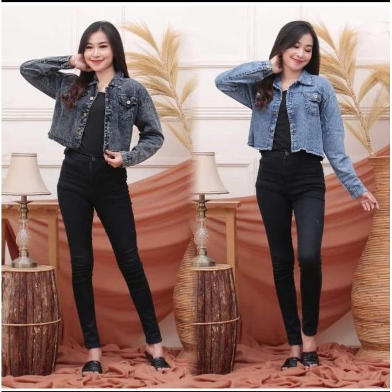 Jaket Jeans Wanita Jaket Crop Rawis Jumbo // Kulot Mozza Hitam //Kolot Rawis Jeans