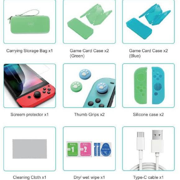 Nitendo switch accessories Ipega essential kit 12in1 storage bag card case screen guard thumb grip silicone case type-c cable pg sw052