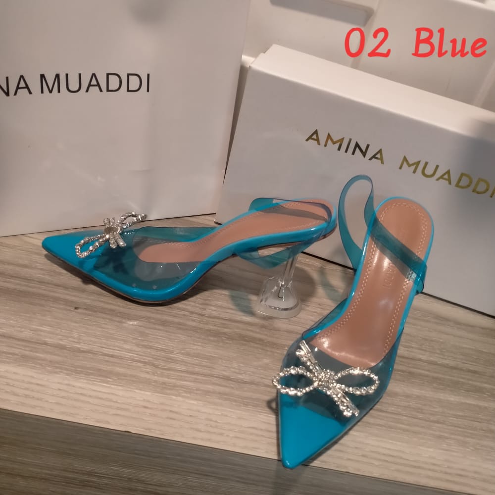 HEELS Kaca TRANSPARAN amina muaddi 01 &amp; 02 heels 9cm