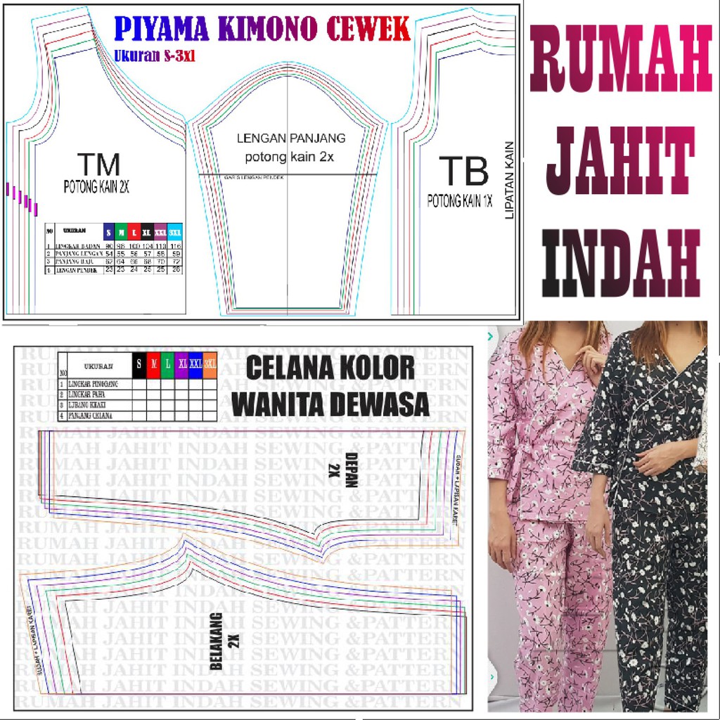 Jual Pola Baju Pola Jahit Pola Piyama Kimono Dewasa Shopee Indonesia 