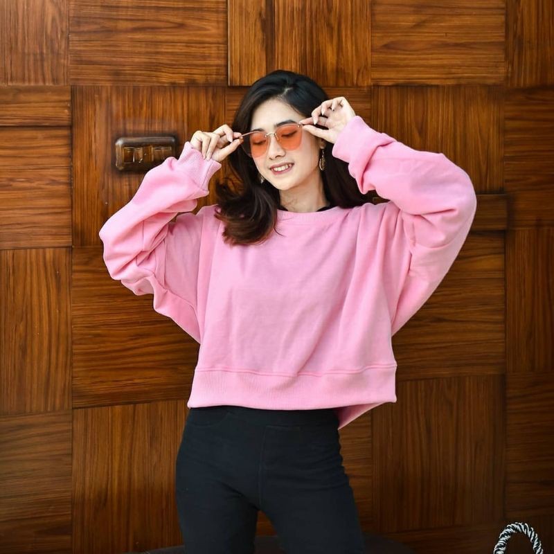Premium Oversize Crop Sweater - Sweter Crop Wanita Kekinian-CROP - PINK