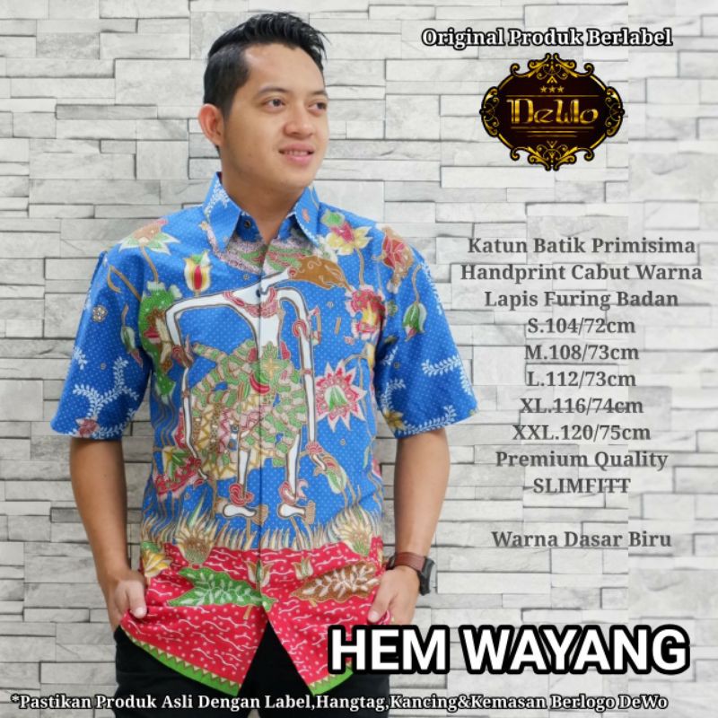 Hem Batik Slimfit Warna Biru Batik Slimfit Warna Biru Lengan Pendek Terbaru WAYANG BIRU