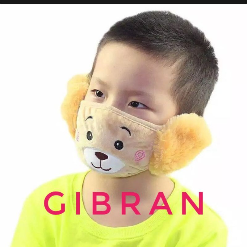 1 pcs masker anak 2in1/masker bulu/masker motif/masker kain