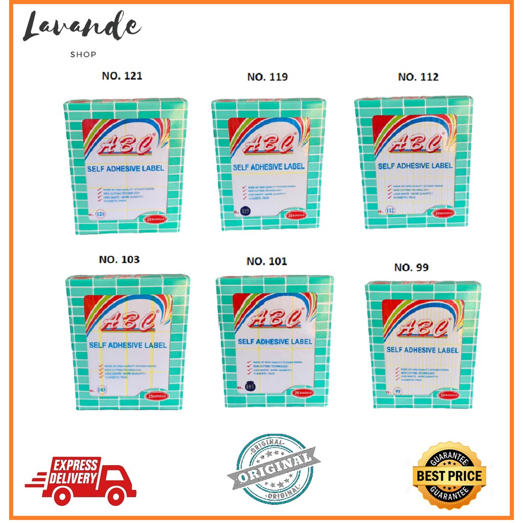 

LABEL ABC 101, 121, 103, 99, 112 & 119 / STIKER LABEL / SELF ADHESIVE/ LABEL UNDANGAN