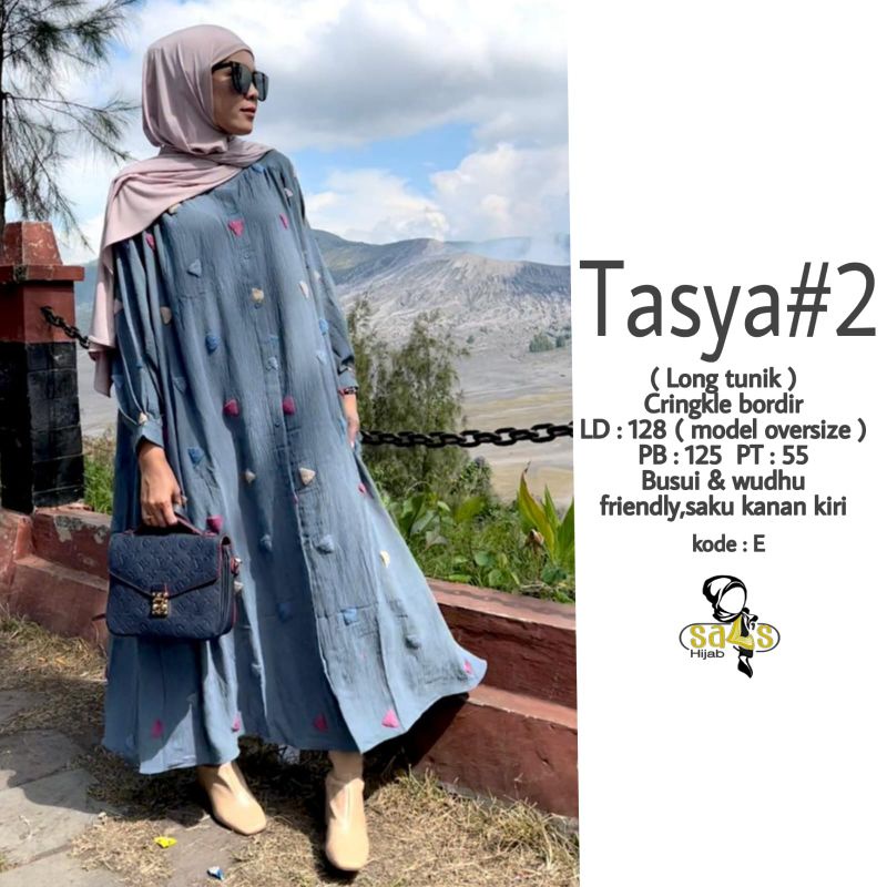 PAKAIAN WANITA MUSLIM MIDI DRESS, BAHAN CRINGKLE BORDIR, TASYA 2 ORI BY HIJABKU