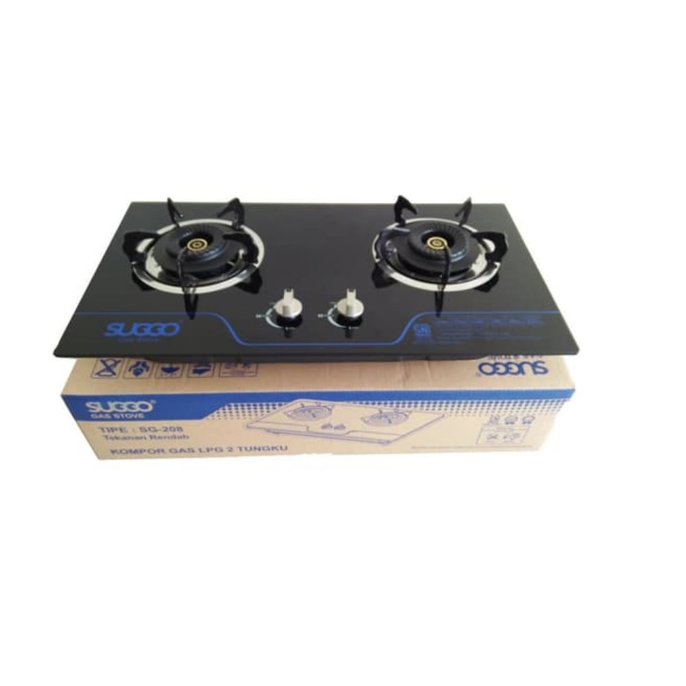 Order Langsung kompor gas tanam kaca SUGGO 2 tungku SG-208 Diskon