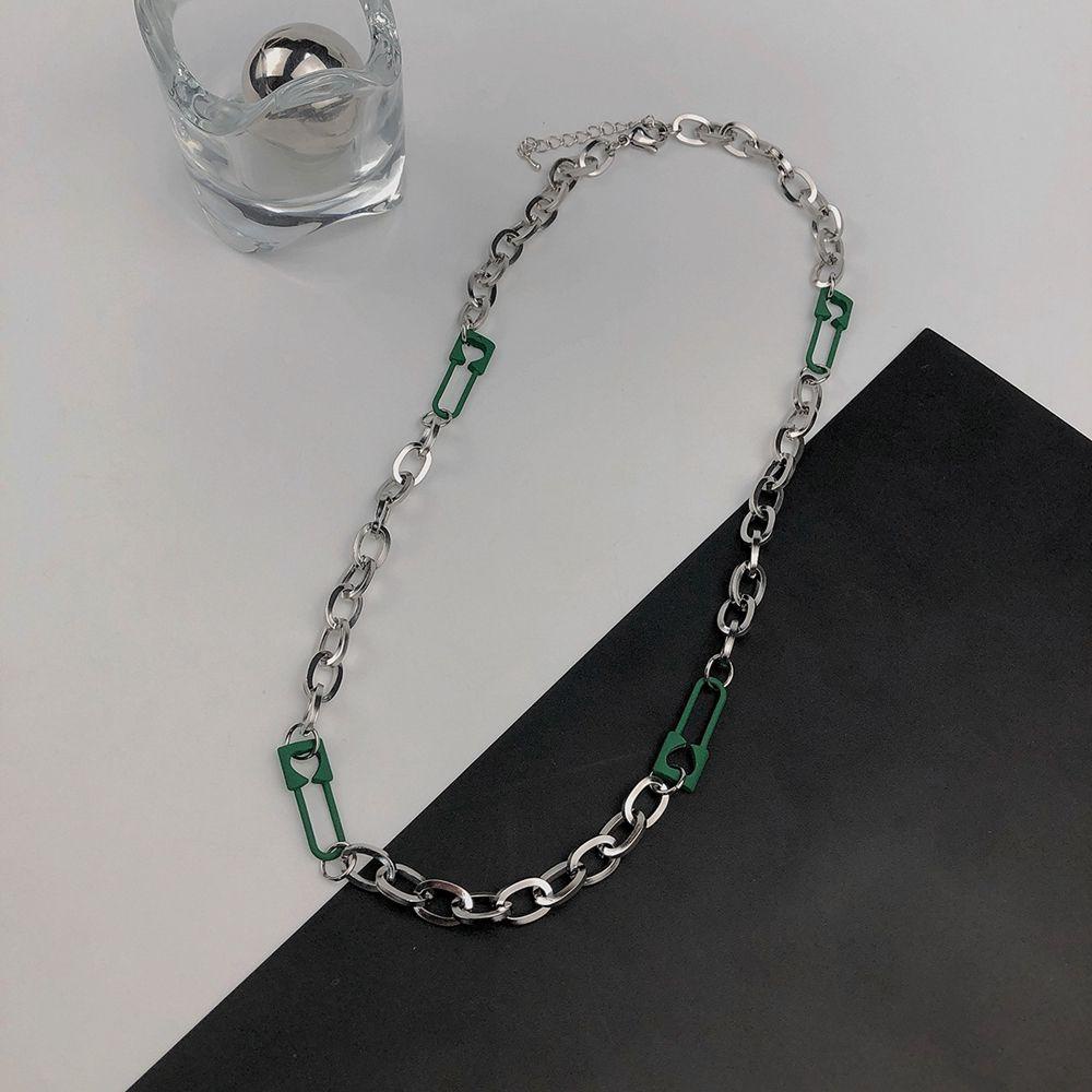 Mxbeauty Korea Style Kalung Unik Hip hop Geometri Pria Kalung Jahitan Hijau Pin Kalung