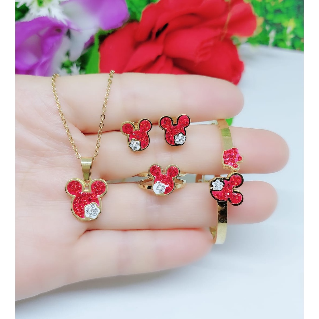 Titanium set anak perhiasan gelang kalung cincin dan anting S027-029