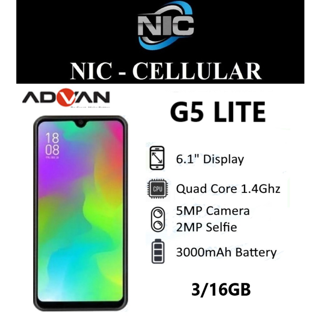 Advan G5 Elite 3/16 Ram 3GB Internal 16GB Garansi Resmi