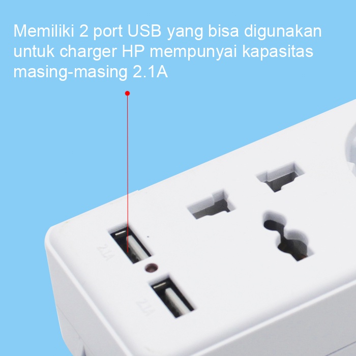 Stop Kontak Kabel 2 Lubang + Colokan kaki 3 / Stop Kontak Usb