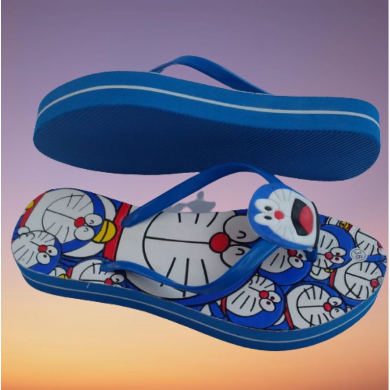 SANDAL WEDGES WANITA DEWASA MOTIF ACE DORAEMON TERMURAH