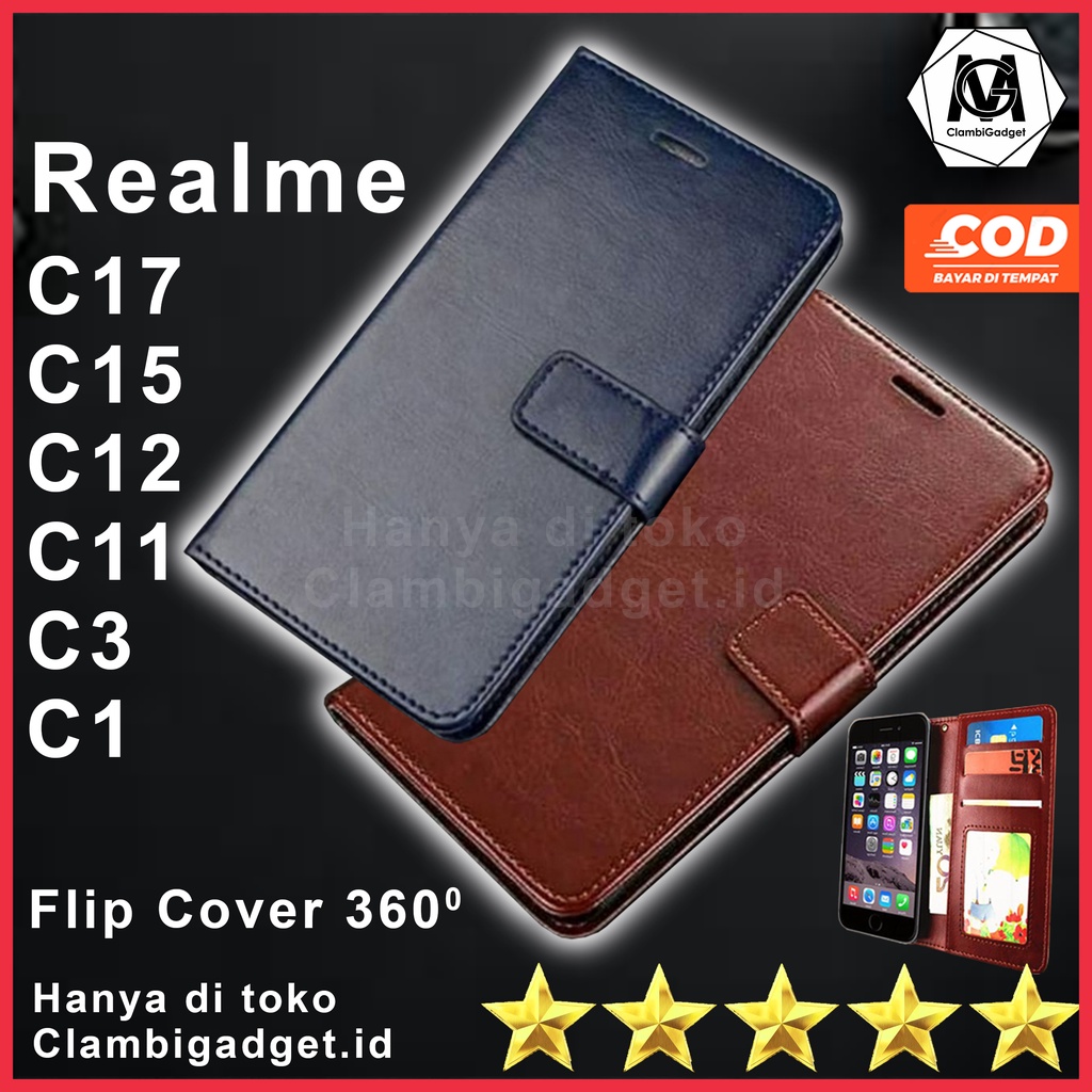 Case Flip Cover Realme C17 C15 C12 C11 C3 C1 Casing Flip Leather Dompet Shell Kulit HP Flip Wallet M