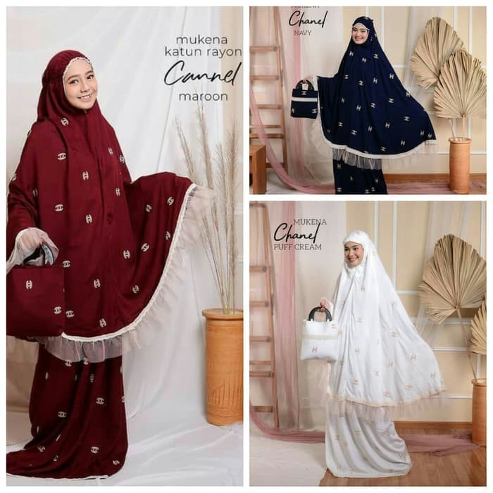 Mukena katun rayon premium bordir channel renda tile - Hitam