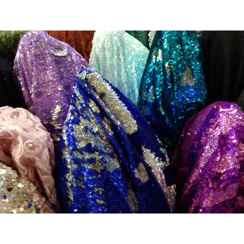 bahan kain sequin bolak balik warna