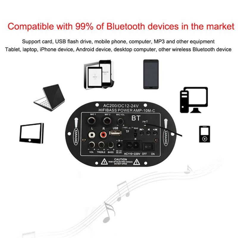 TaffSTUDIO Amplifier Board Audio Bluetooth USB FM Radio TF Player Subwoofer DIY 35W - D30K - Black