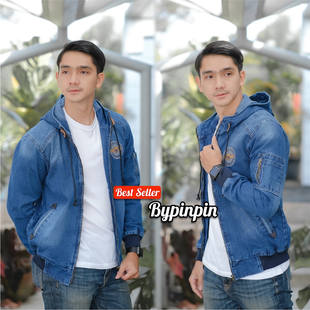 [SIAP KIRIM] JAKET JEANS PRIA KEREN TERBARU ROCAFELA TOPI / JAKET PRIA JEANS ROCAFELA HOODIE ORIGINAL / JAKET BOMBER JEANS PRIA