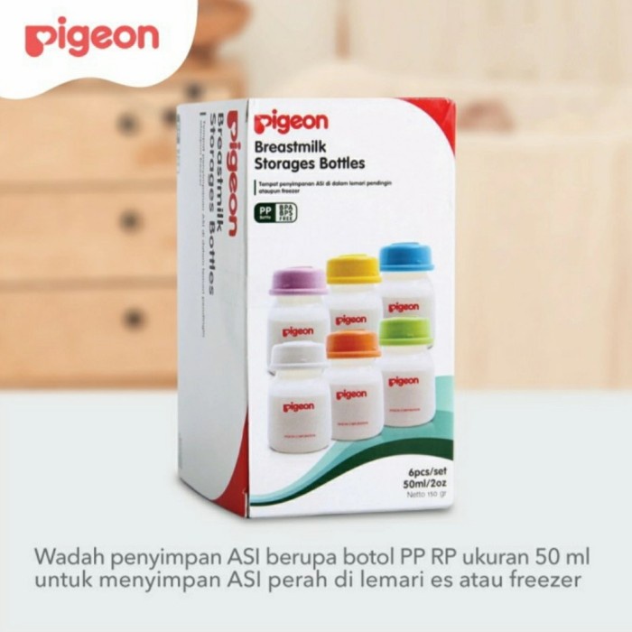 PIGEON 6Pcs Breastmilk Storage Bottle 50ml Botol Simpan ASI Plastik PP