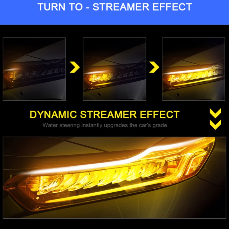 Sepasang! 60CM/45CM Lampu Alis LED DRL Lampu Runing Turning Mata Headlamp Mobil Lampu Depan Kepala Motor Sein 12V Sein