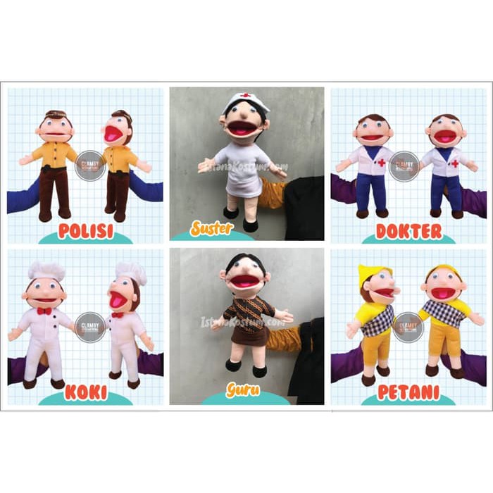 Puppet 50cm Profesi Koki/Chef|Peraga Dongeng|Hand Puppet Boneka Tangan