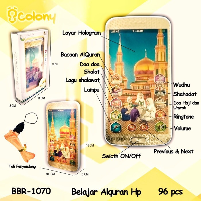 Mainan Anak Edukasi Elektronik Belajar Mengaji Alquran Muslim HP Permainan Multi Bahasa Montessori