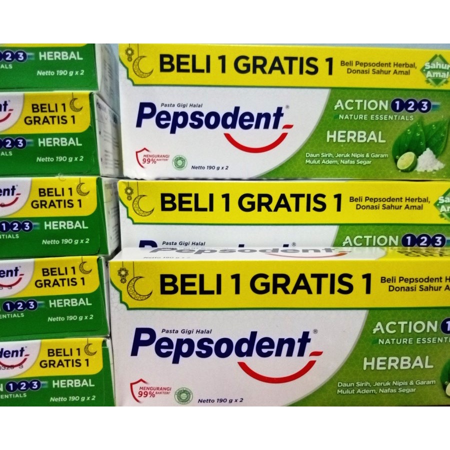 Pepsodent Herbal 190gr/Action 225gr x 2kemasan Hemat 50%