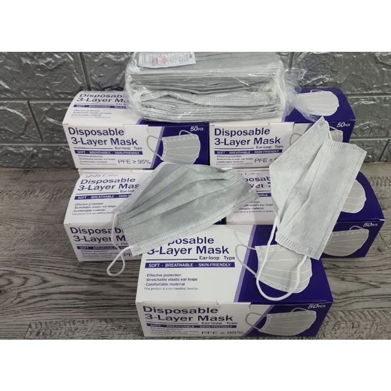 MASKER EARLOOP ABU 3PLY MERK DISPO TERMURAH 1BOX ISI 50PCS