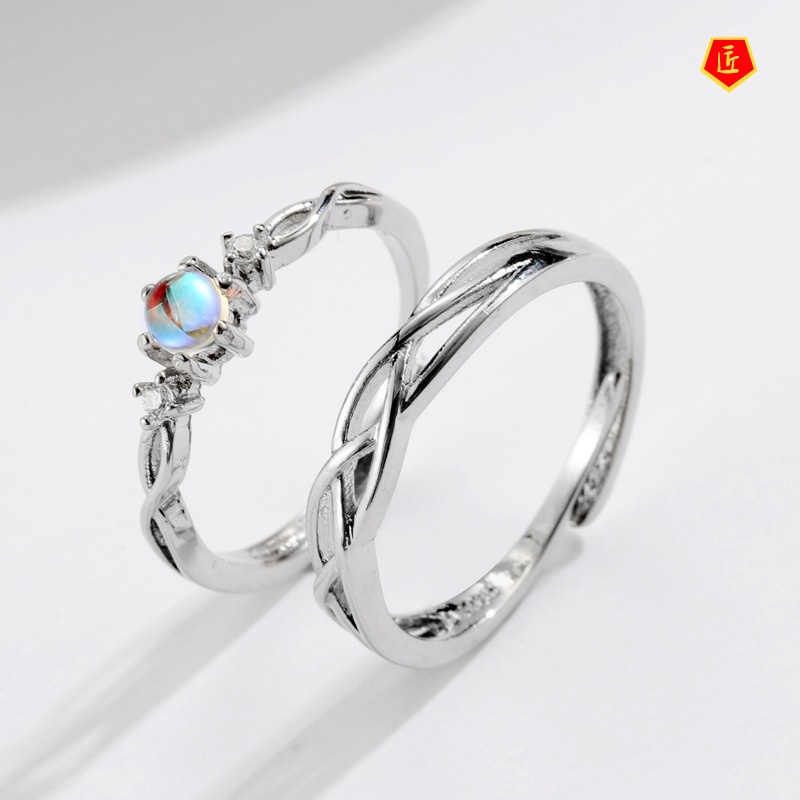 [Ready Stock]Silver Moonstone Truelove Knot Couple Rings Elegant Personality