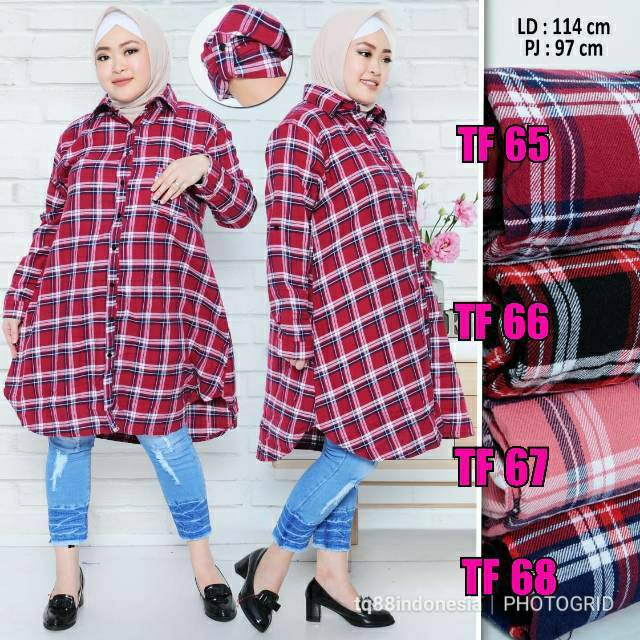 Tunik jumbo flanel/tunik jumbo/tunik/tunik kotak/hem tunik/tunik murah/kemeja tunik/boyfriend shirt