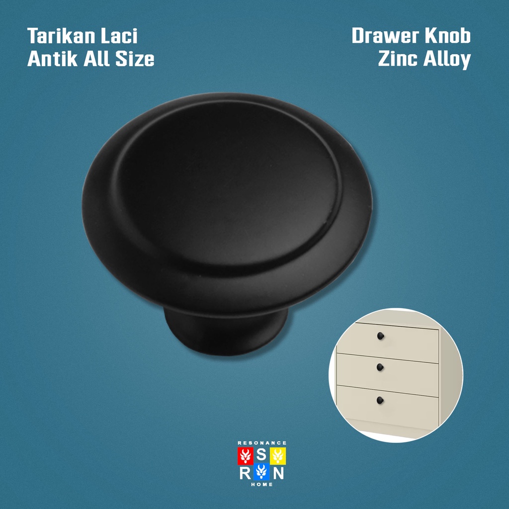 Tarikan Knop Laci / Pegangan Knob Laci Lemari Hitam / Drawer Knob Resonance Home