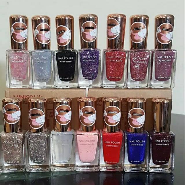 Jual MINISO Nail Polish GLOSSY / GLITER Peel Off Water Based Kutek
