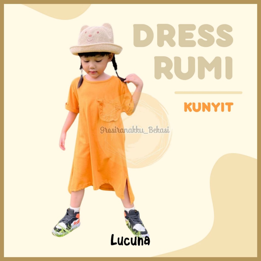 Dress Anak Oversize Lucuna Rumi Warna Kunyit Size 1-5tahun